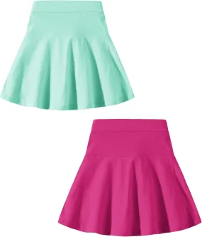 2 Pack Girls Skirts Elastic Flared Plain Tennis Skater Skirts with Built-in Shorts Kids Active Flowy Skorts