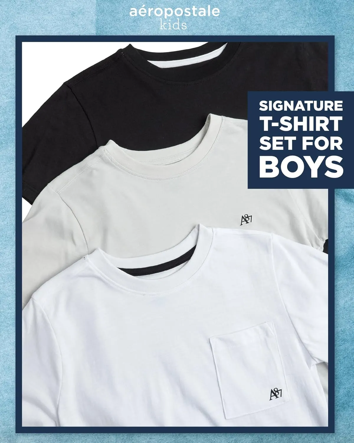 AEROPOSTALE Boys' Active T-Shirts - 3 Pack Soft Jersey Crew Neck Short Sleeve Logo Printed Pocket Tees for Boys (Sizes: 8-16)