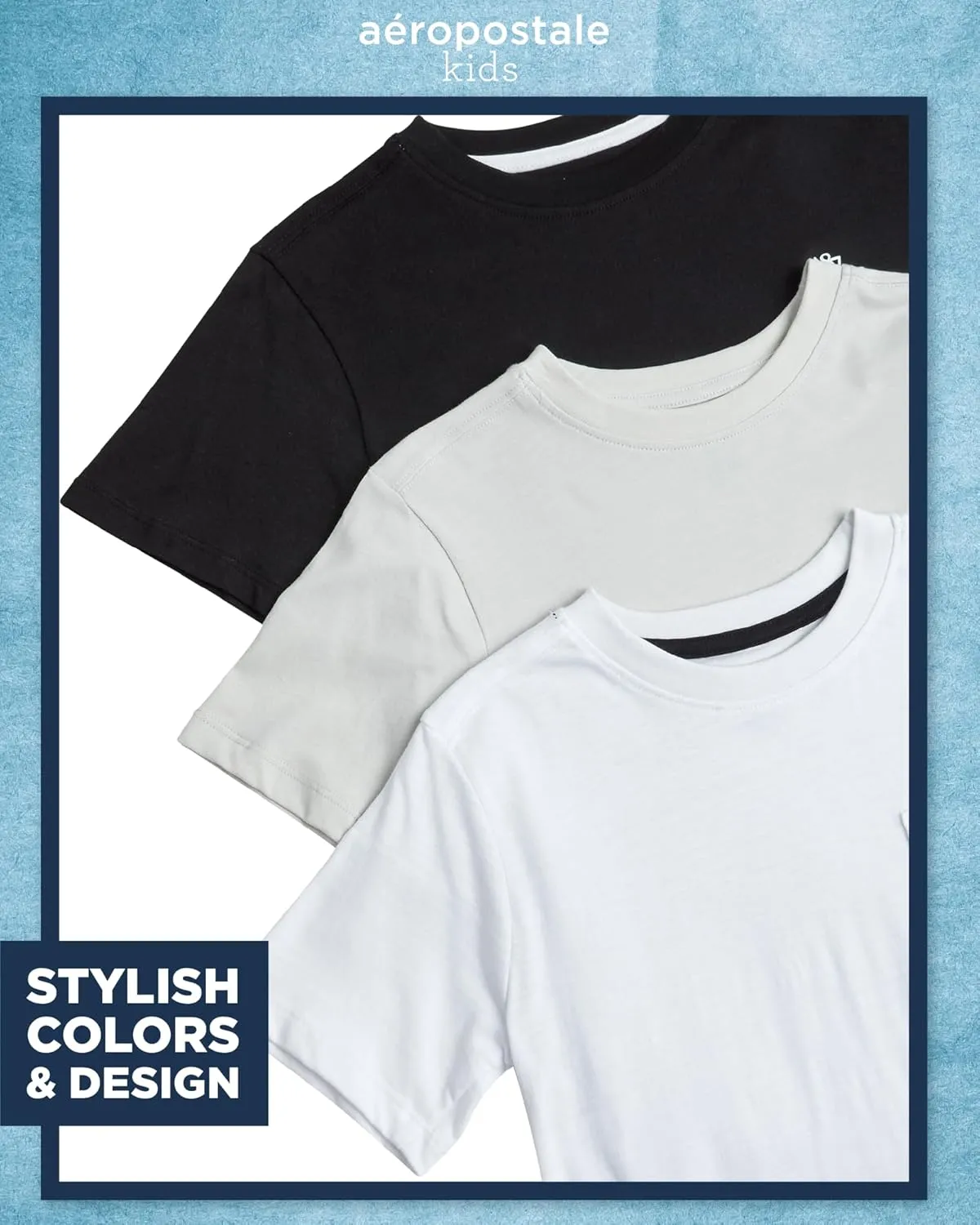 AEROPOSTALE Boys' Active T-Shirts - 3 Pack Soft Jersey Crew Neck Short Sleeve Logo Printed Pocket Tees for Boys (Sizes: 8-16)