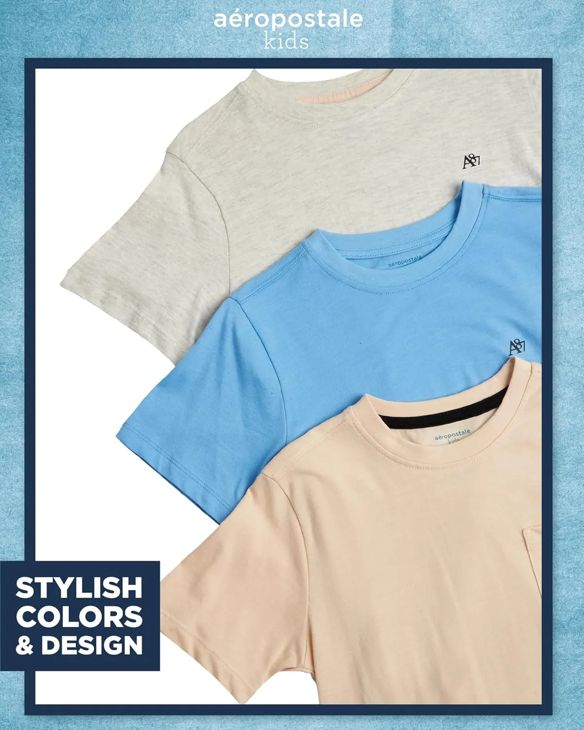 AEROPOSTALE Boys' Active T-Shirts - 3 Pack Soft Jersey Crew Neck Short Sleeve Logo Printed Pocket Tees for Boys (Sizes: 8-16)