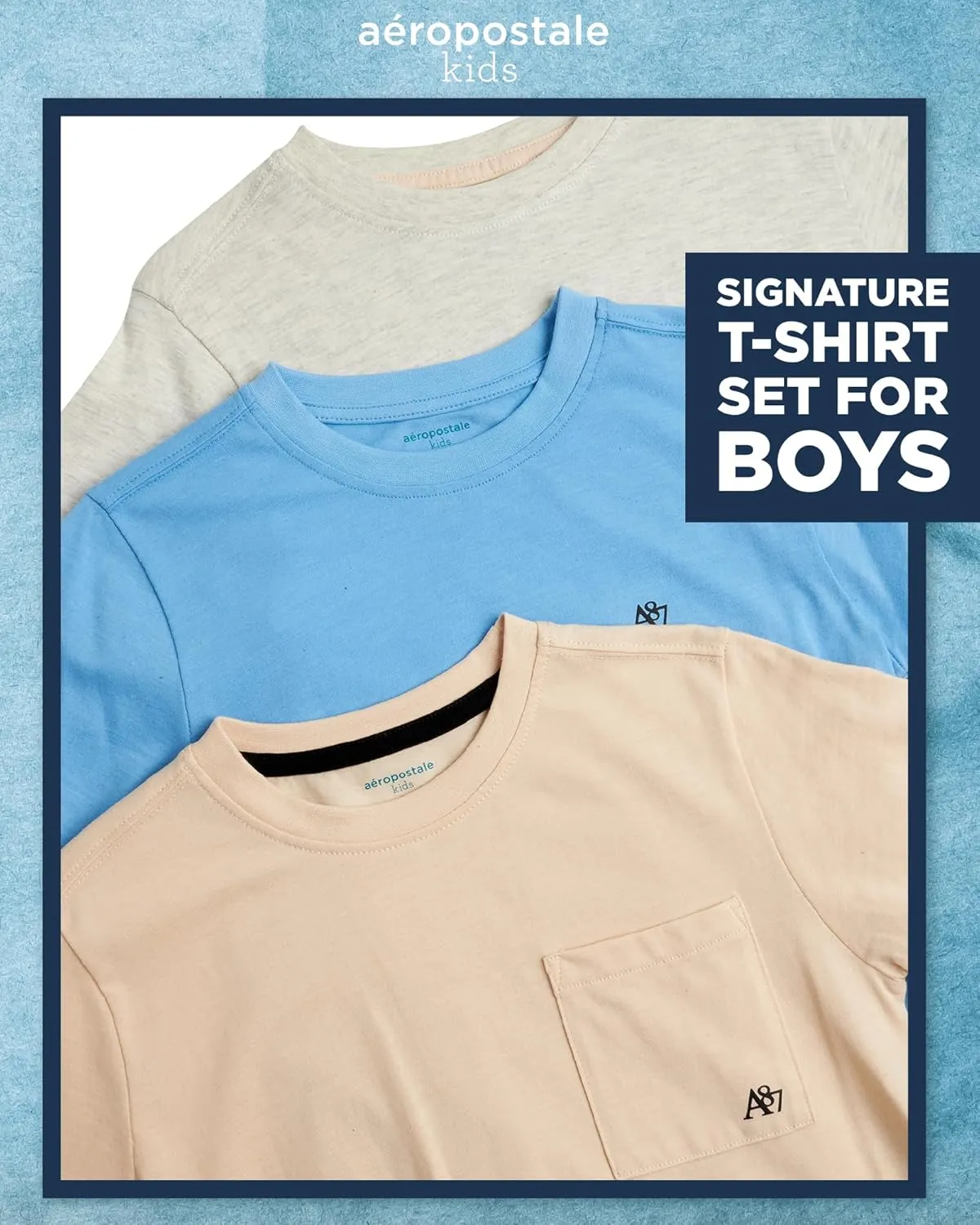 AEROPOSTALE Boys' Active T-Shirts - 3 Pack Soft Jersey Crew Neck Short Sleeve Logo Printed Pocket Tees for Boys (Sizes: 8-16)