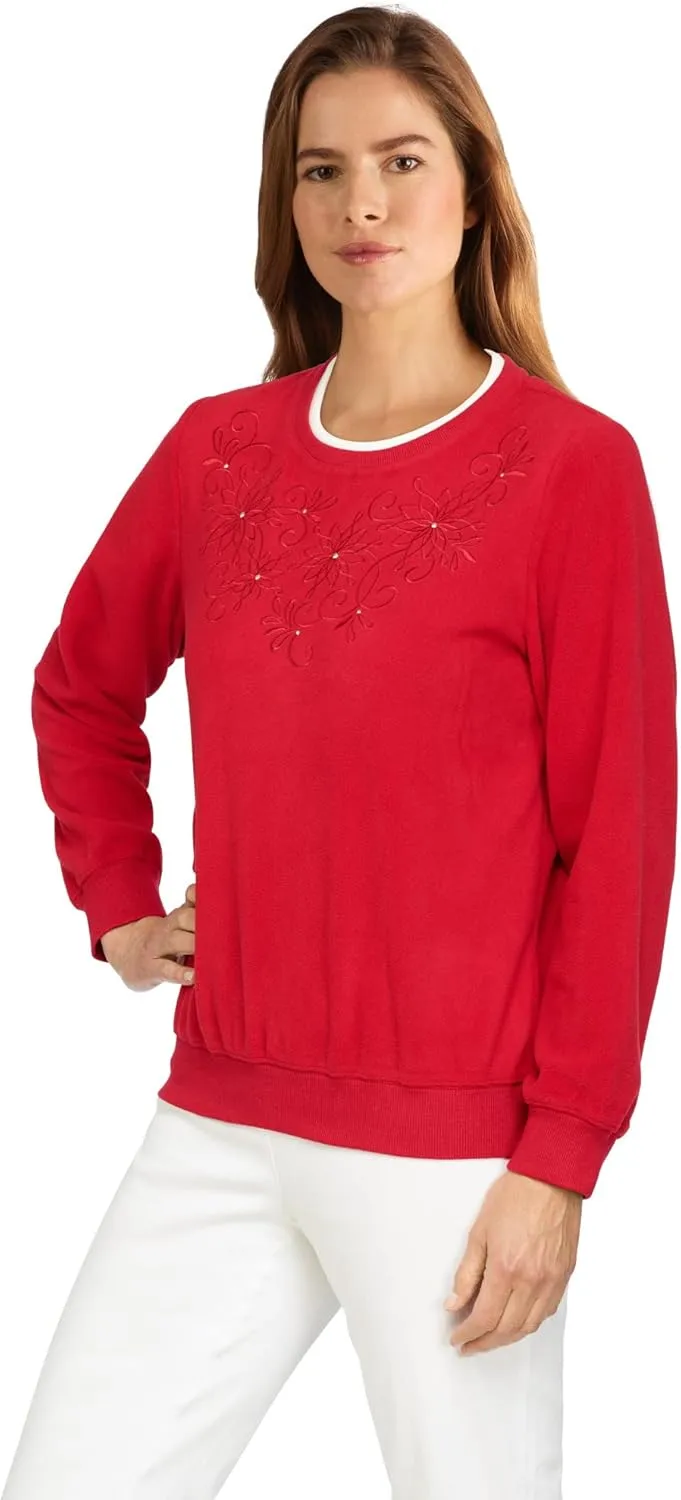 Alfred Dunner Petite Women's Floral Embroidery Yoke Top