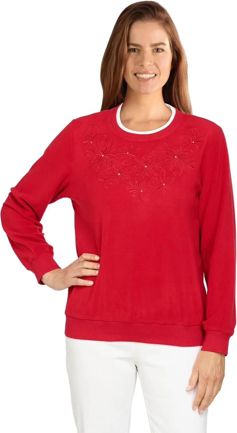 Alfred Dunner Petite Women's Floral Embroidery Yoke Top