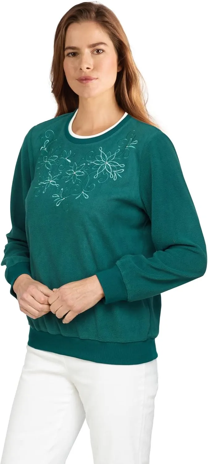 Alfred Dunner Petite Women's Floral Embroidery Yoke Top