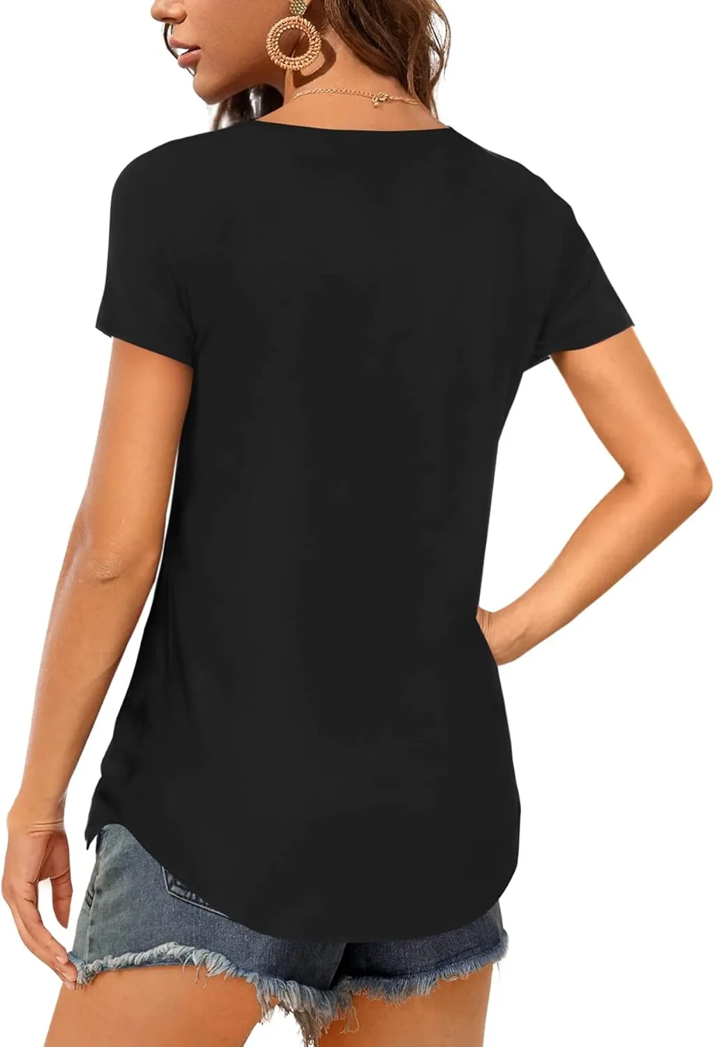 Amoretu Women V Neck T-Shirt Casual Short Sleeve Plain Tee Shirts Blouses