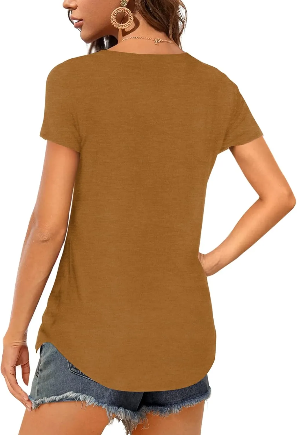 Amoretu Women V Neck T-Shirt Casual Short Sleeve Plain Tee Shirts Blouses