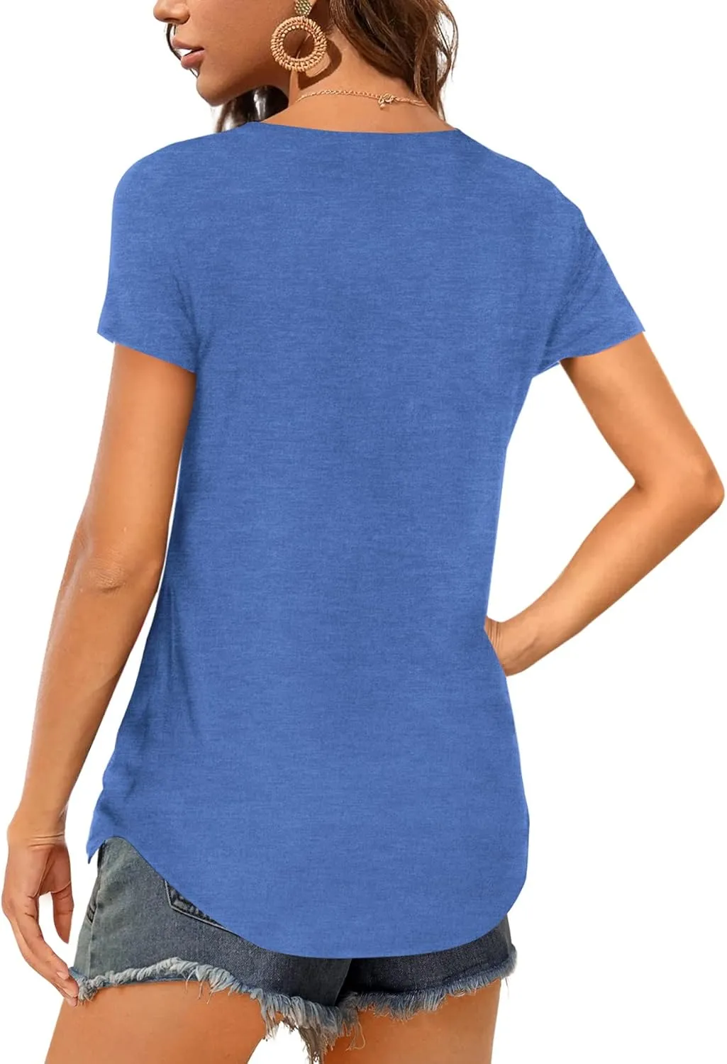 Amoretu Women V Neck T-Shirt Casual Short Sleeve Plain Tee Shirts Blouses
