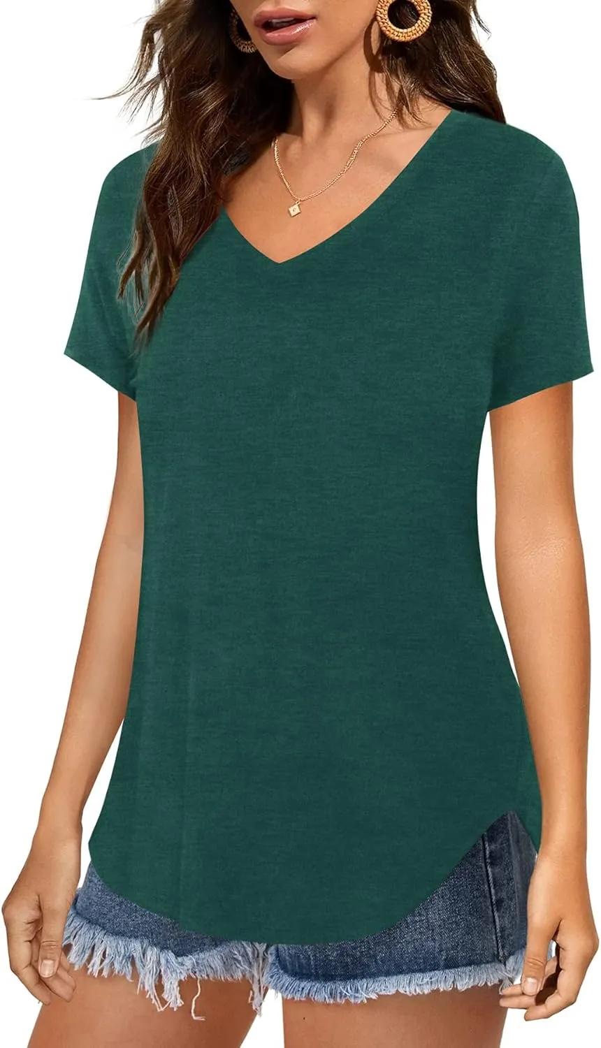 Amoretu Women V Neck T-Shirt Casual Short Sleeve Plain Tee Shirts Blouses