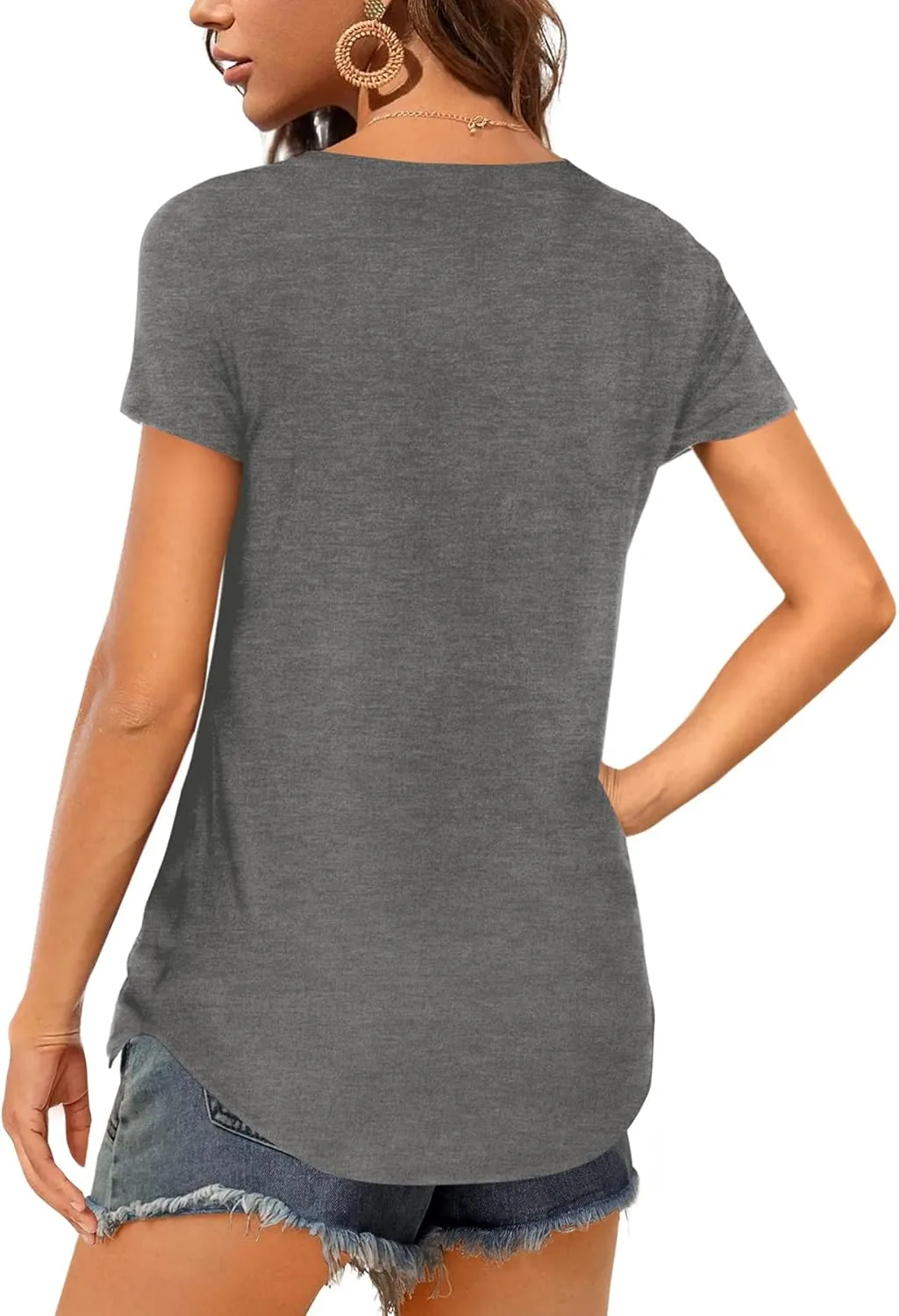 Amoretu Women V Neck T-Shirt Casual Short Sleeve Plain Tee Shirts Blouses