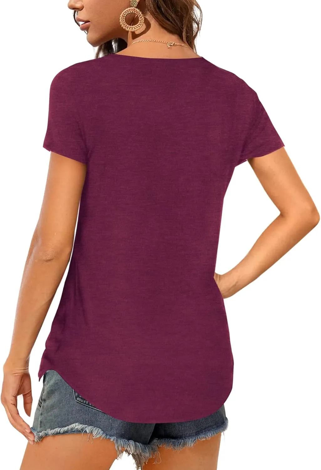 Amoretu Women V Neck T-Shirt Casual Short Sleeve Plain Tee Shirts Blouses