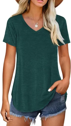 Amoretu Women V Neck T-Shirt Casual Short Sleeve Plain Tee Shirts Blouses
