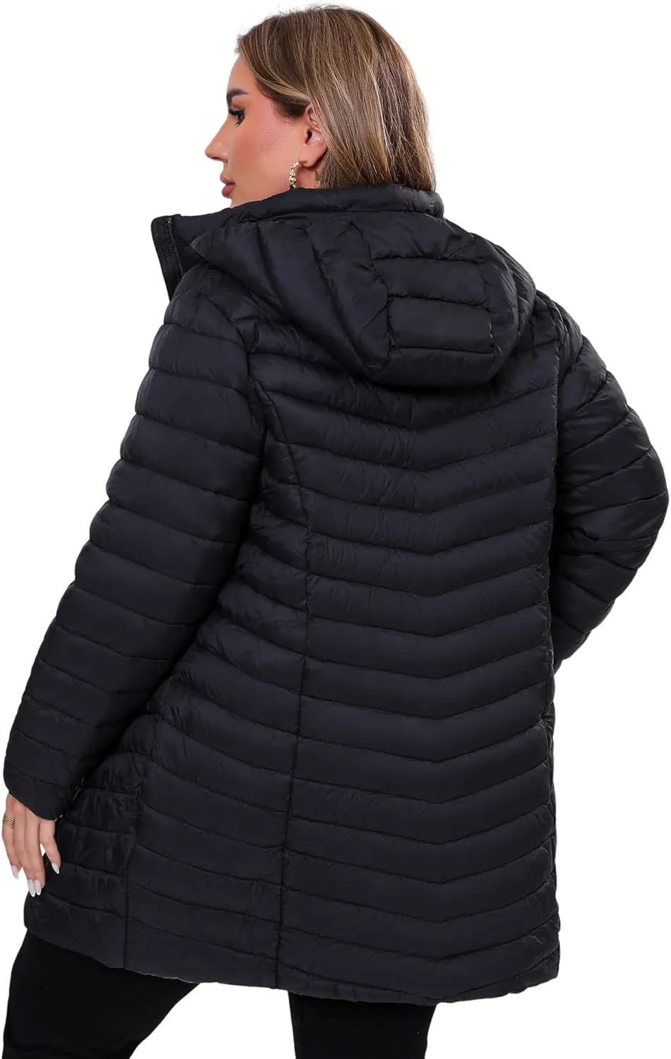 ANOTHER CHOICE Plus Size Puffer Jacket for women, Packable Hooded Lightweight Travel Puffy Jacket (1X-6X)