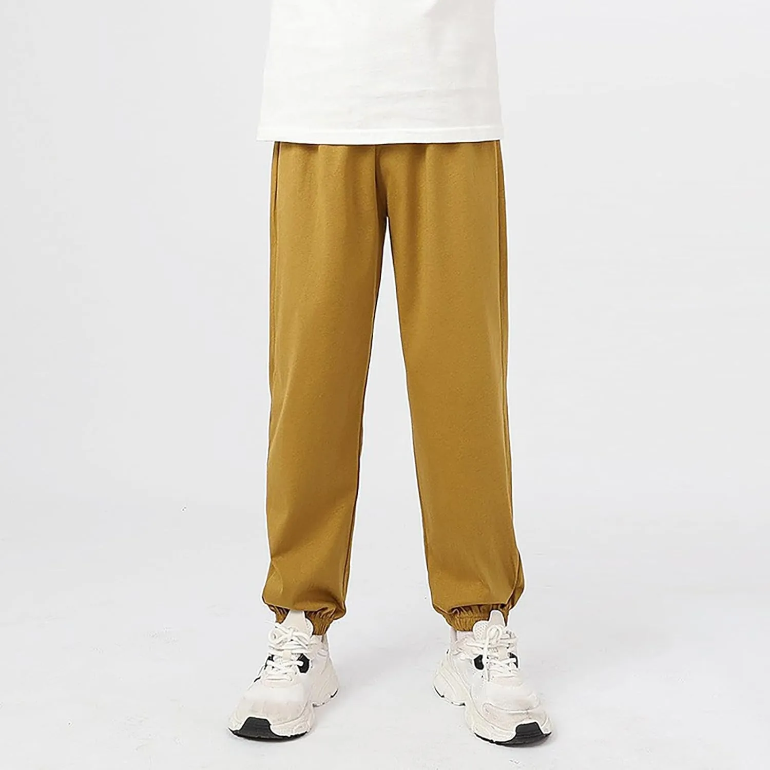Boys Sweat Jogger Pants Solid Color Elastic Waist Casual Sweatpants Sport Active Trousers Basic Workout Tracksuit