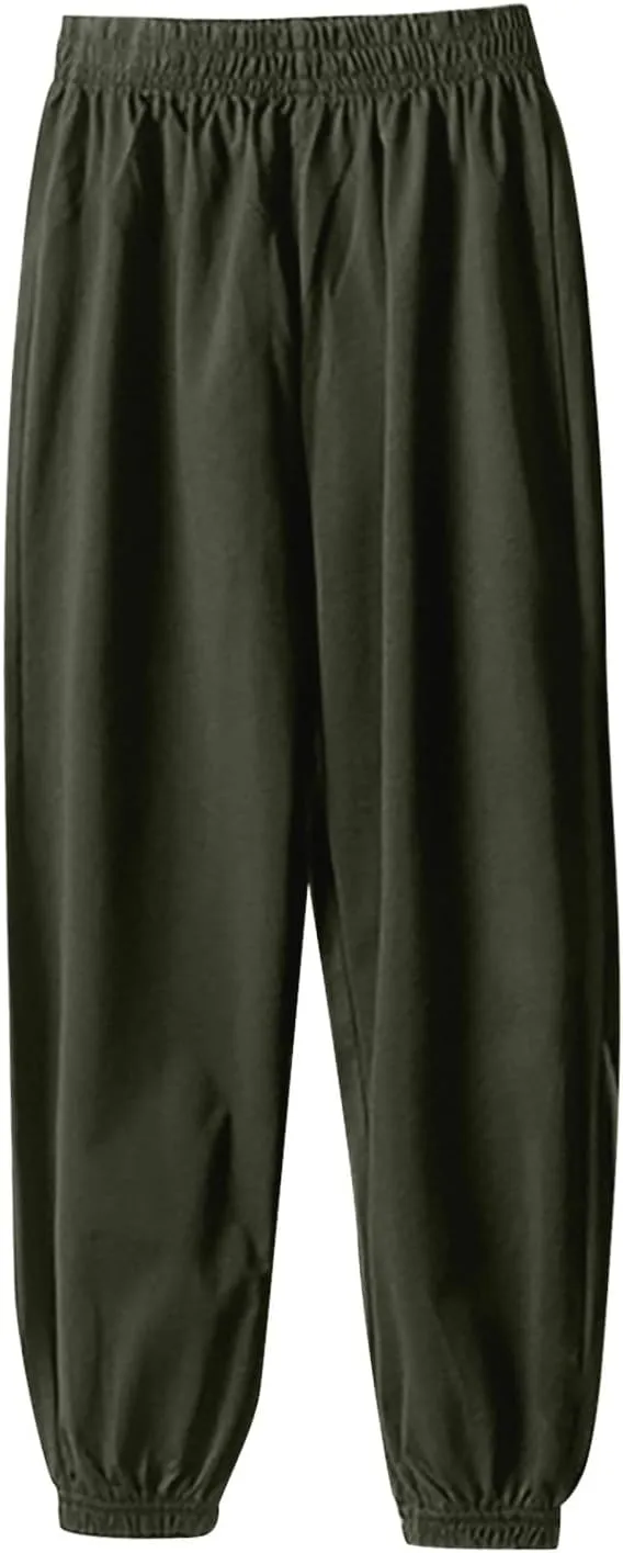 Boys Sweat Jogger Pants Solid Color Elastic Waist Casual Sweatpants Sport Active Trousers Basic Workout Tracksuit