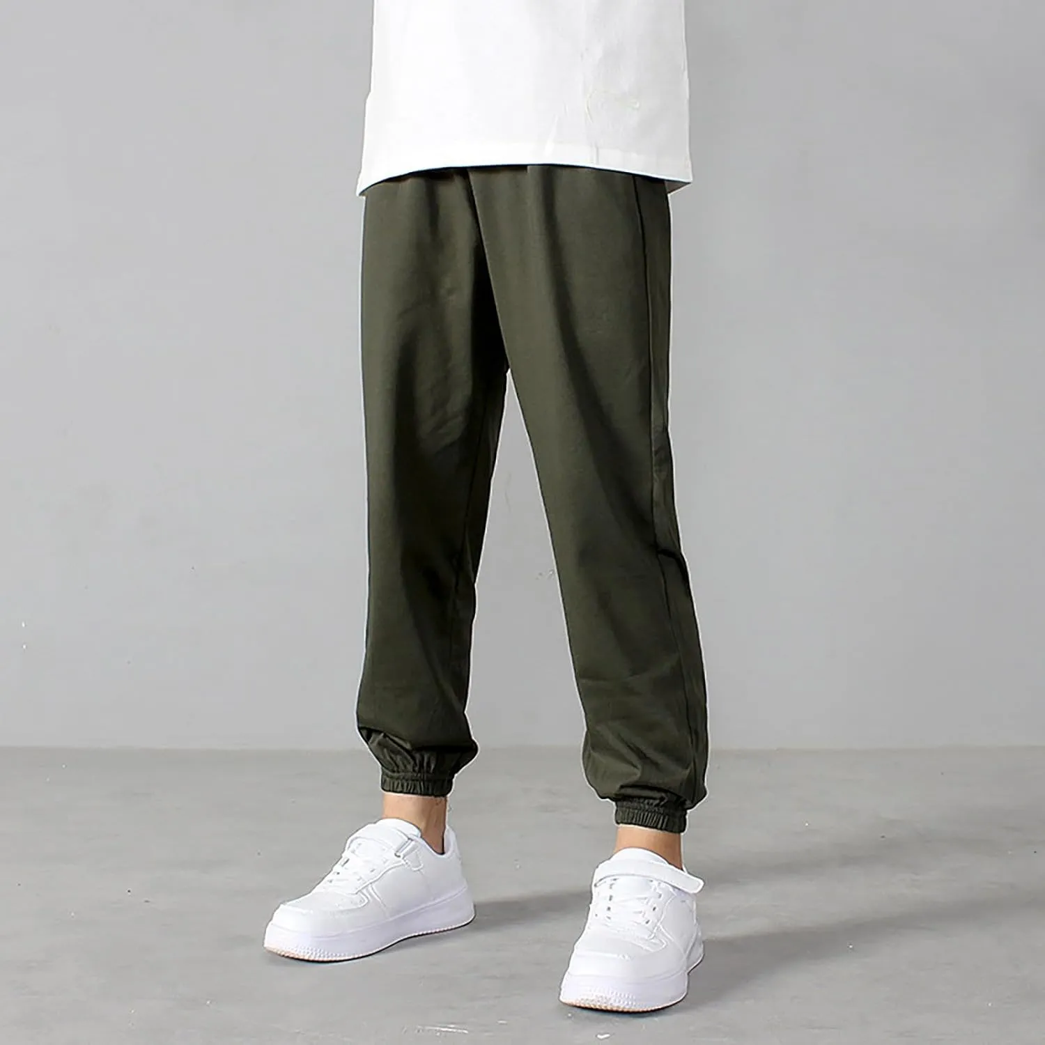 Boys Sweat Jogger Pants Solid Color Elastic Waist Casual Sweatpants Sport Active Trousers Basic Workout Tracksuit