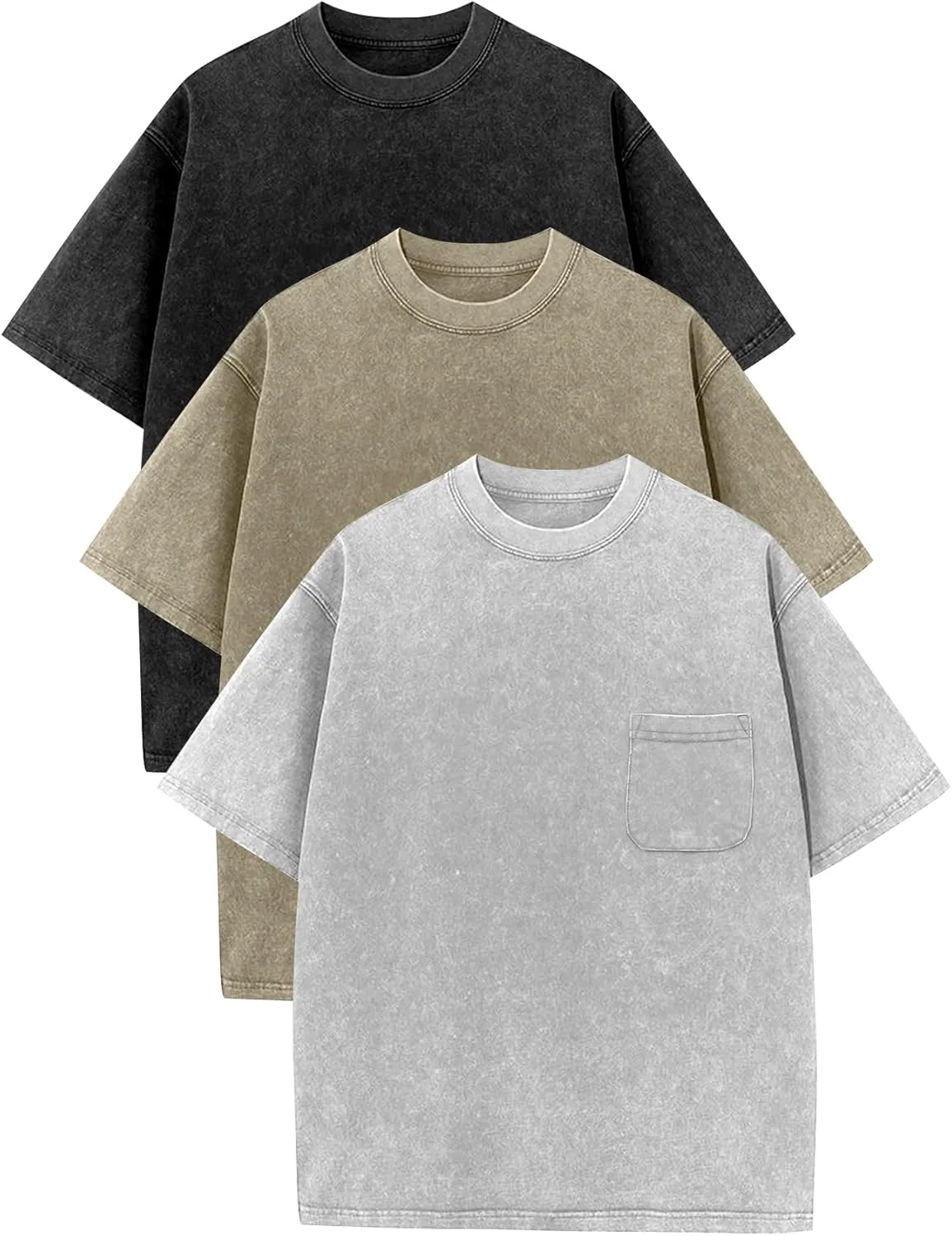 COZYPOIN 3 Pack Unisex Boys Girls T-Shirts Kids Short Sleeve Crewneck Acid Washed Tee Shirts Summer Tops 5-14Y