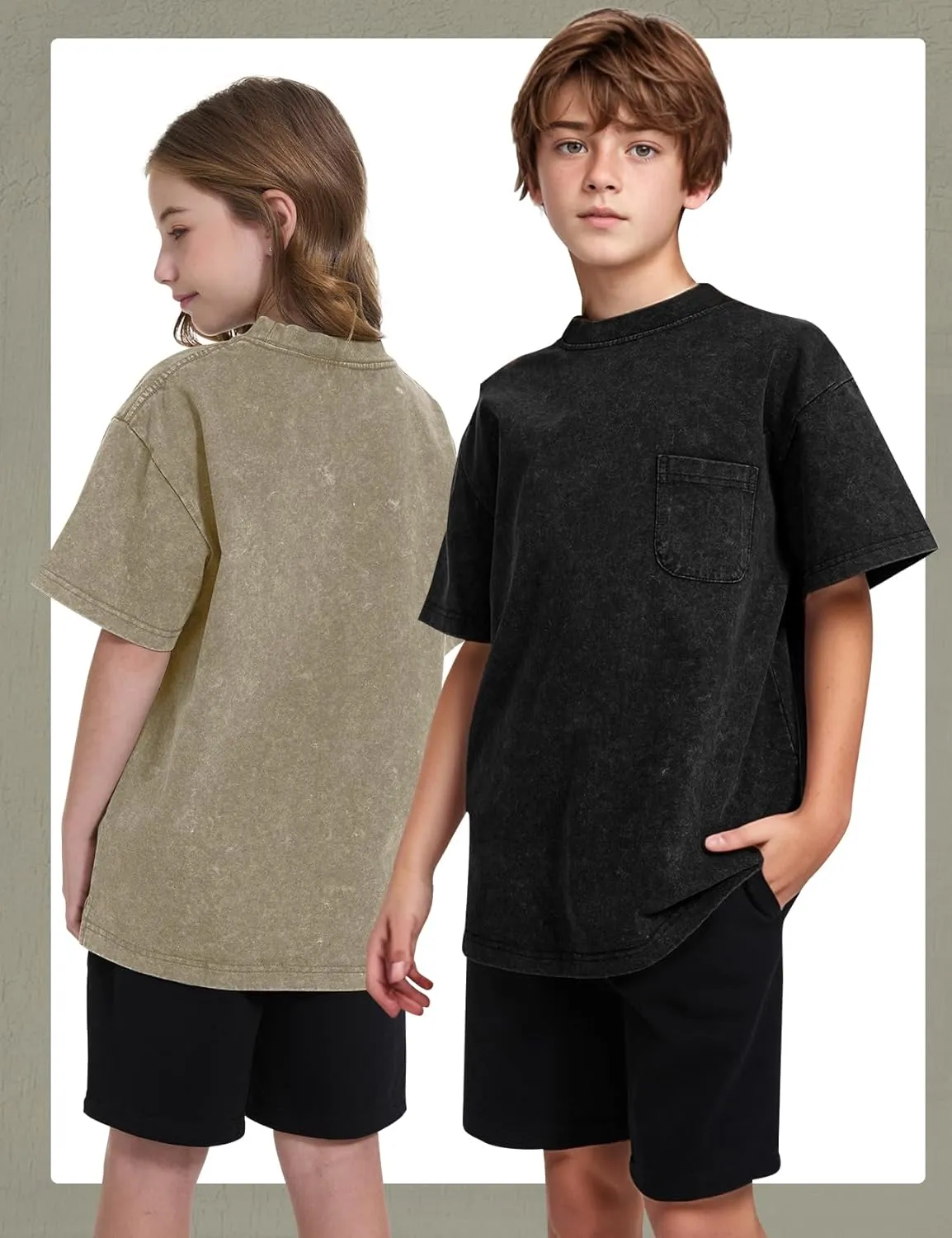 COZYPOIN 3 Pack Unisex Boys Girls T-Shirts Kids Short Sleeve Crewneck Acid Washed Tee Shirts Summer Tops 5-14Y