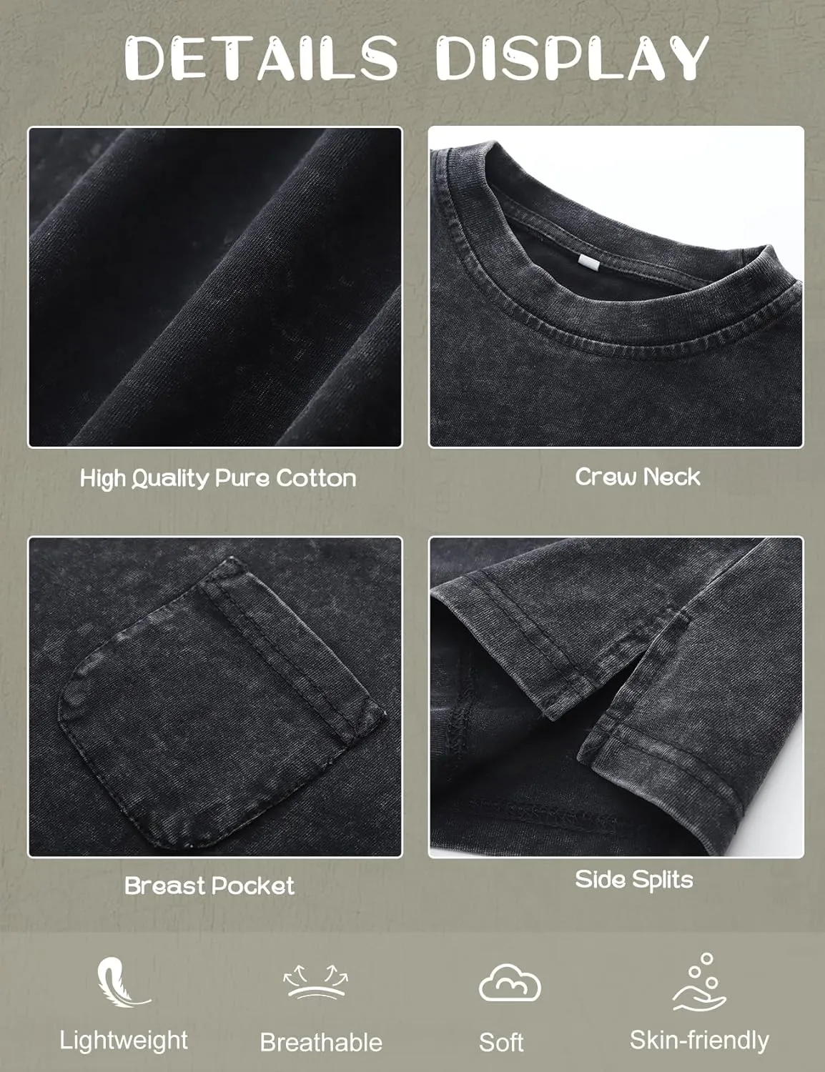 COZYPOIN 3 Pack Unisex Boys Girls T-Shirts Kids Short Sleeve Crewneck Acid Washed Tee Shirts Summer Tops 5-14Y