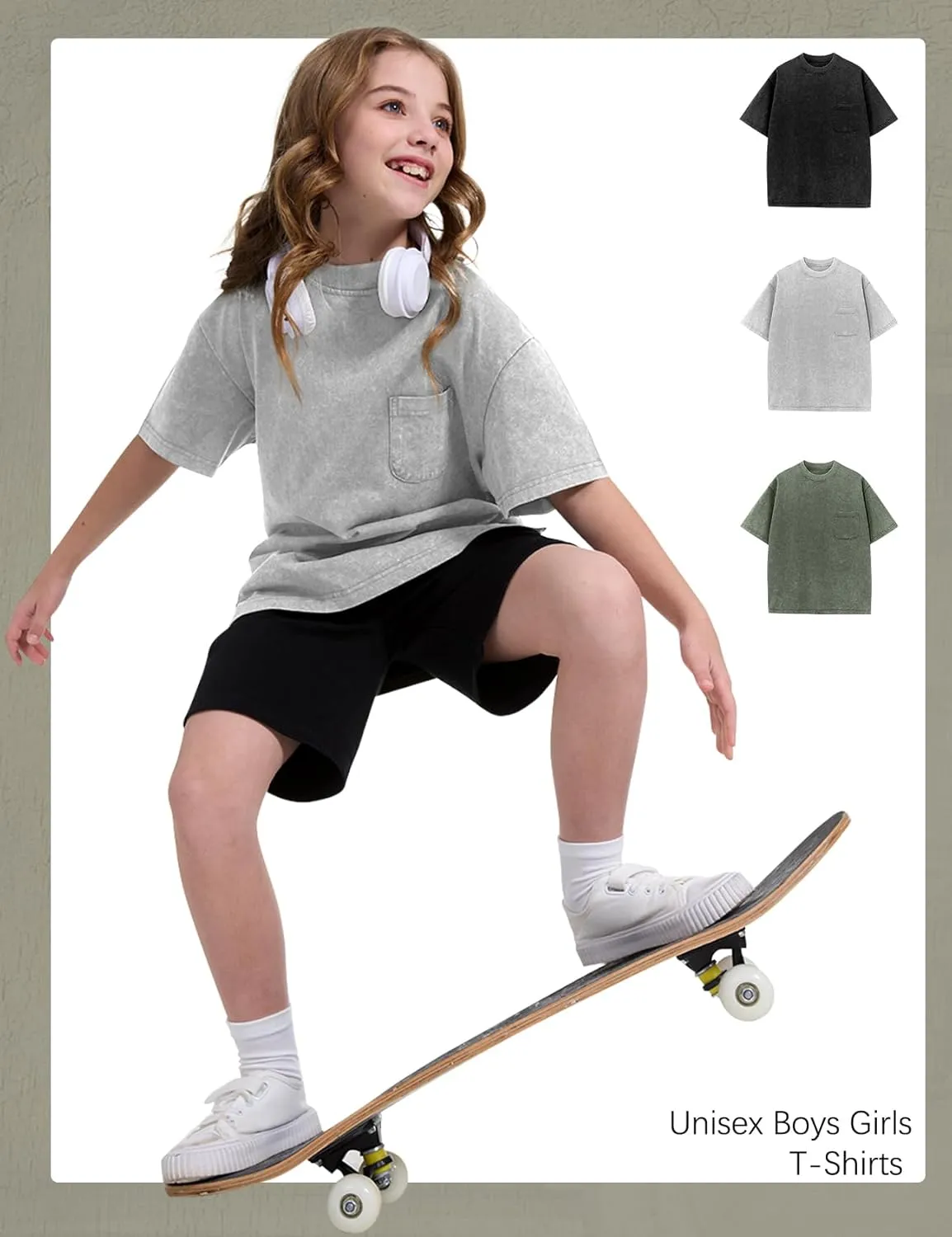 COZYPOIN 3 Pack Unisex Boys Girls T-Shirts Kids Short Sleeve Crewneck Acid Washed Tee Shirts Summer Tops 5-14Y