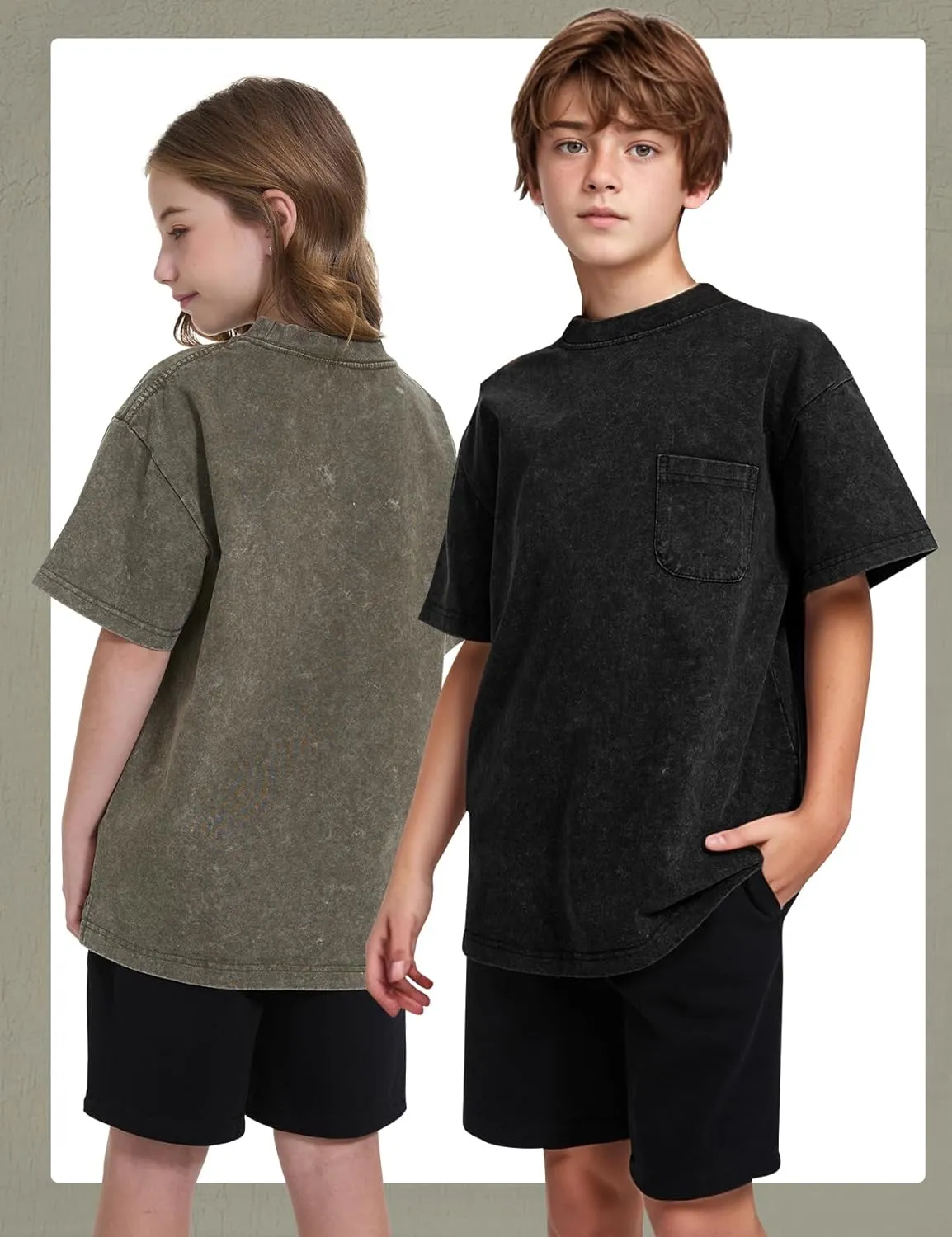 COZYPOIN 3 Pack Unisex Boys Girls T-Shirts Kids Short Sleeve Crewneck Acid Washed Tee Shirts Summer Tops 5-14Y