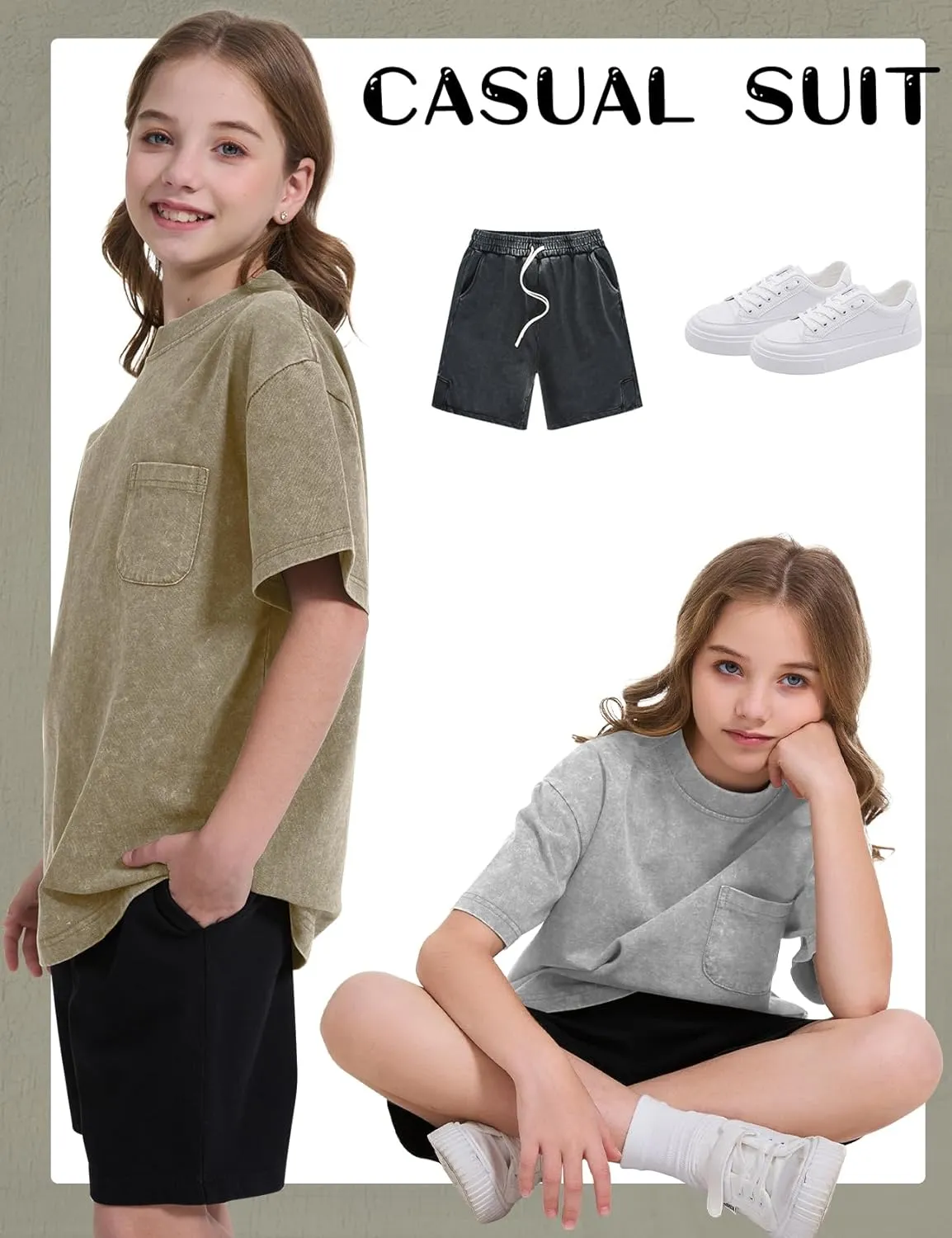 COZYPOIN 3 Pack Unisex Boys Girls T-Shirts Kids Short Sleeve Crewneck Acid Washed Tee Shirts Summer Tops 5-14Y