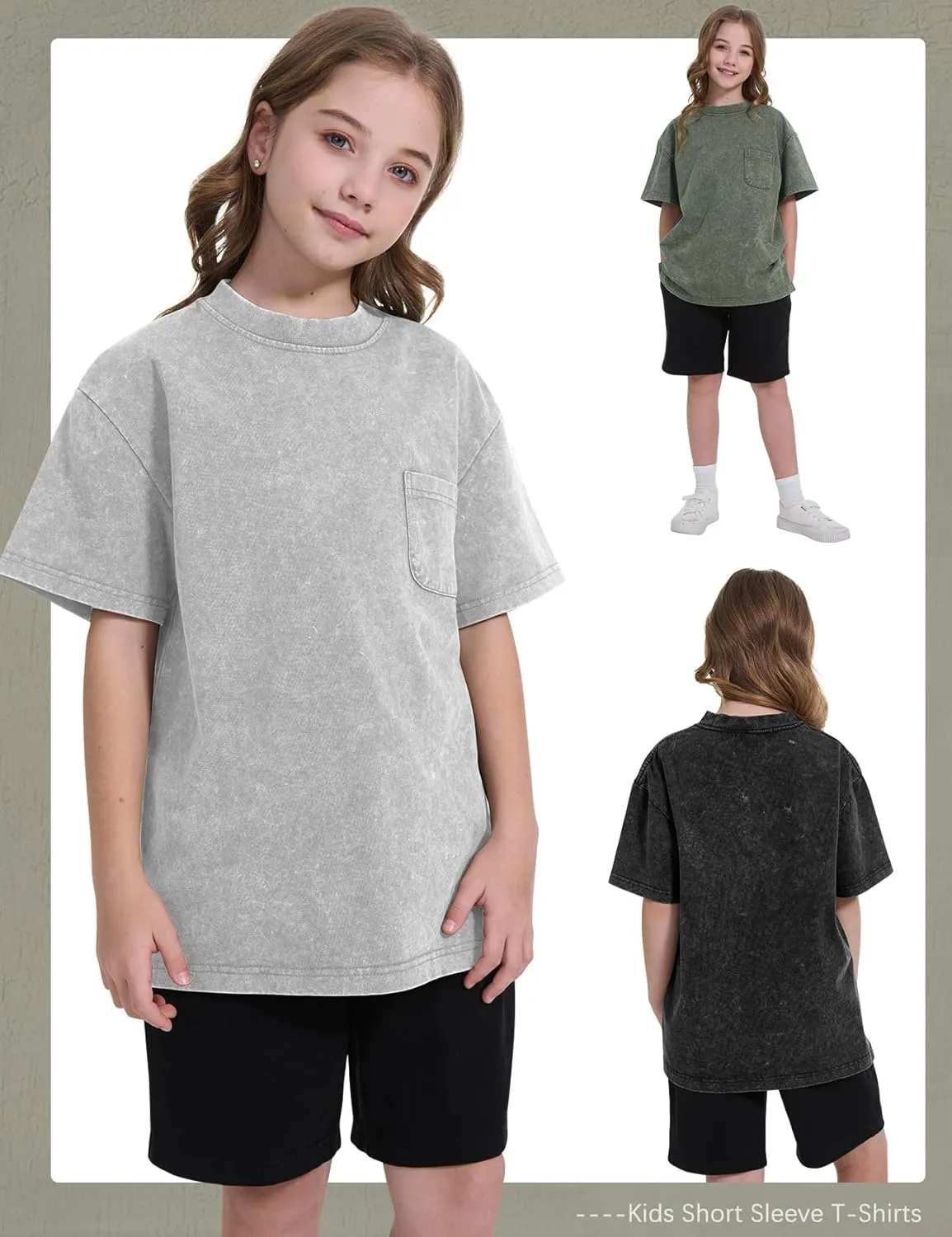 COZYPOIN 3 Pack Unisex Boys Girls T-Shirts Kids Short Sleeve Crewneck Acid Washed Tee Shirts Summer Tops 5-14Y