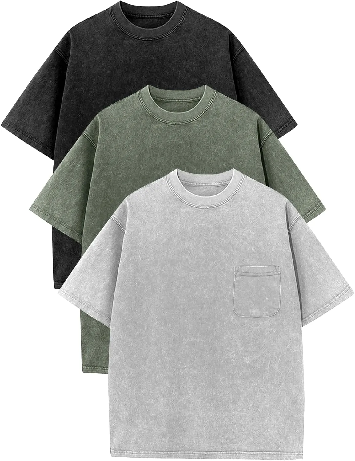COZYPOIN 3 Pack Unisex Boys Girls T-Shirts Kids Short Sleeve Crewneck Acid Washed Tee Shirts Summer Tops 5-14Y