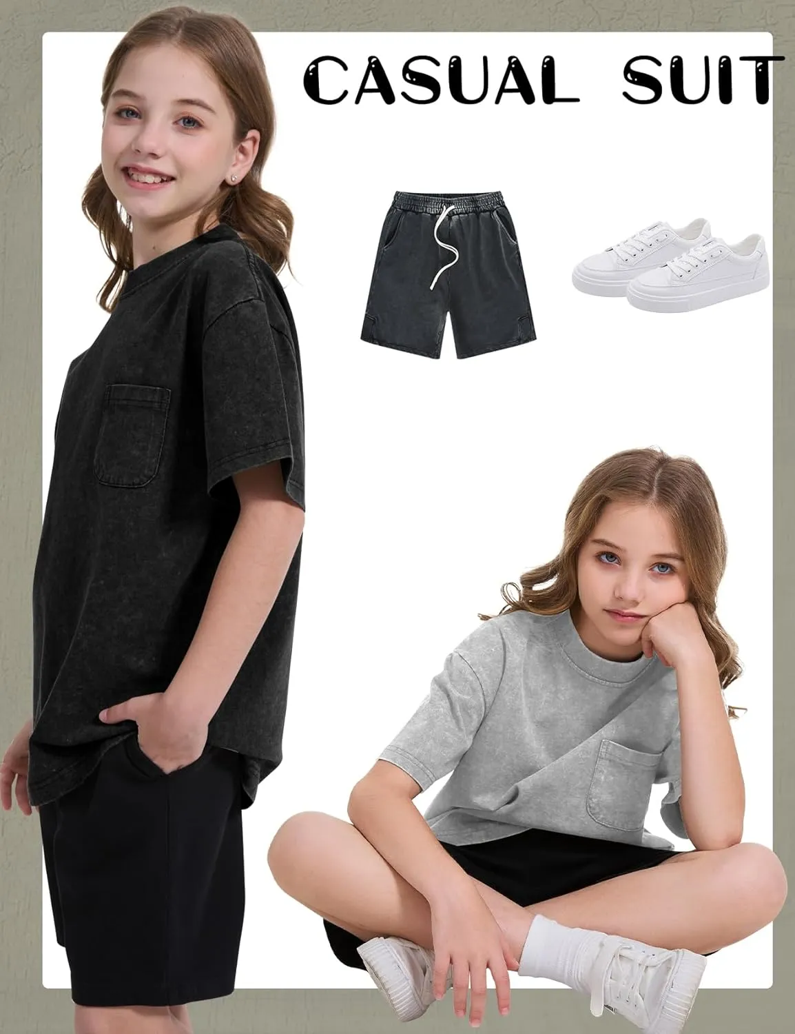 COZYPOIN 3 Pack Unisex Boys Girls T-Shirts Kids Short Sleeve Crewneck Acid Washed Tee Shirts Summer Tops 5-14Y