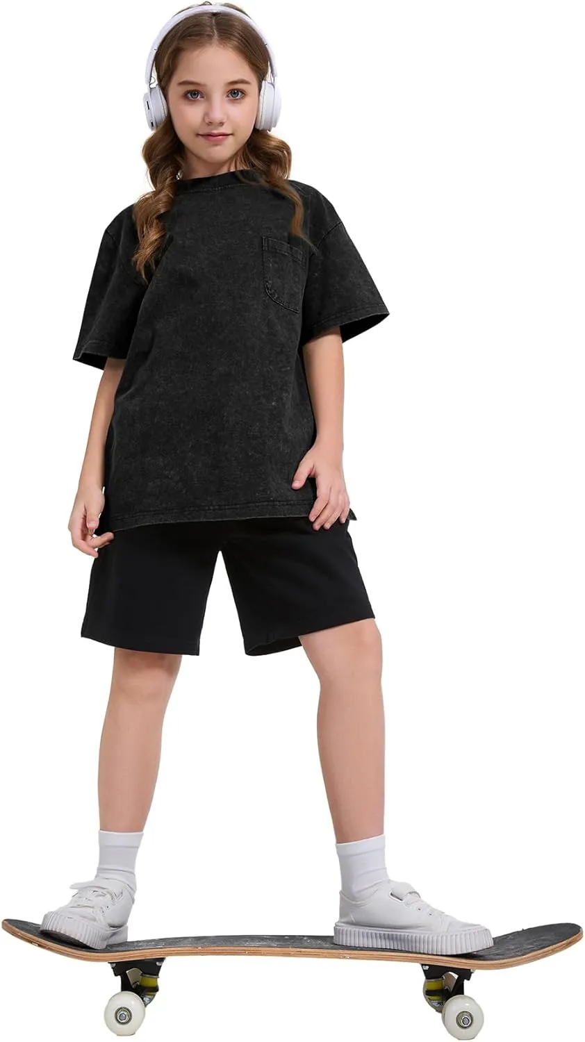 COZYPOIN 3 Pack Unisex Boys Girls T-Shirts Kids Short Sleeve Crewneck Acid Washed Tee Shirts Summer Tops 5-14Y