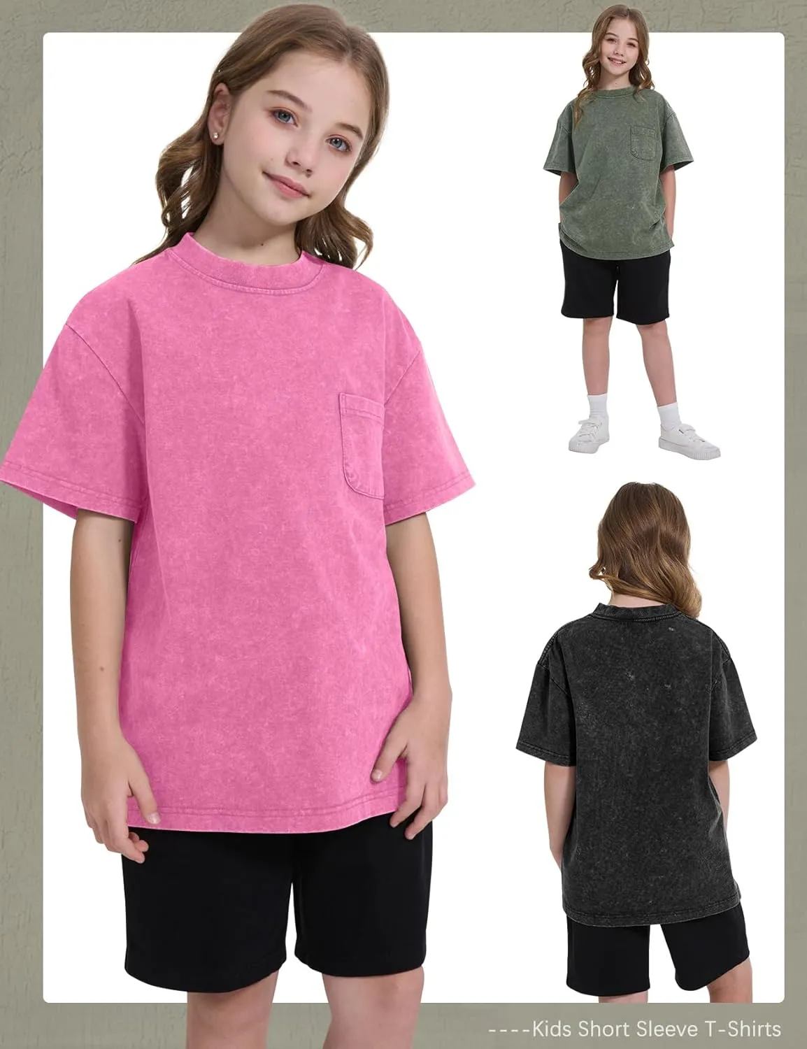 COZYPOIN 3 Pack Unisex Boys Girls T-Shirts Kids Short Sleeve Crewneck Acid Washed Tee Shirts Summer Tops 5-14Y