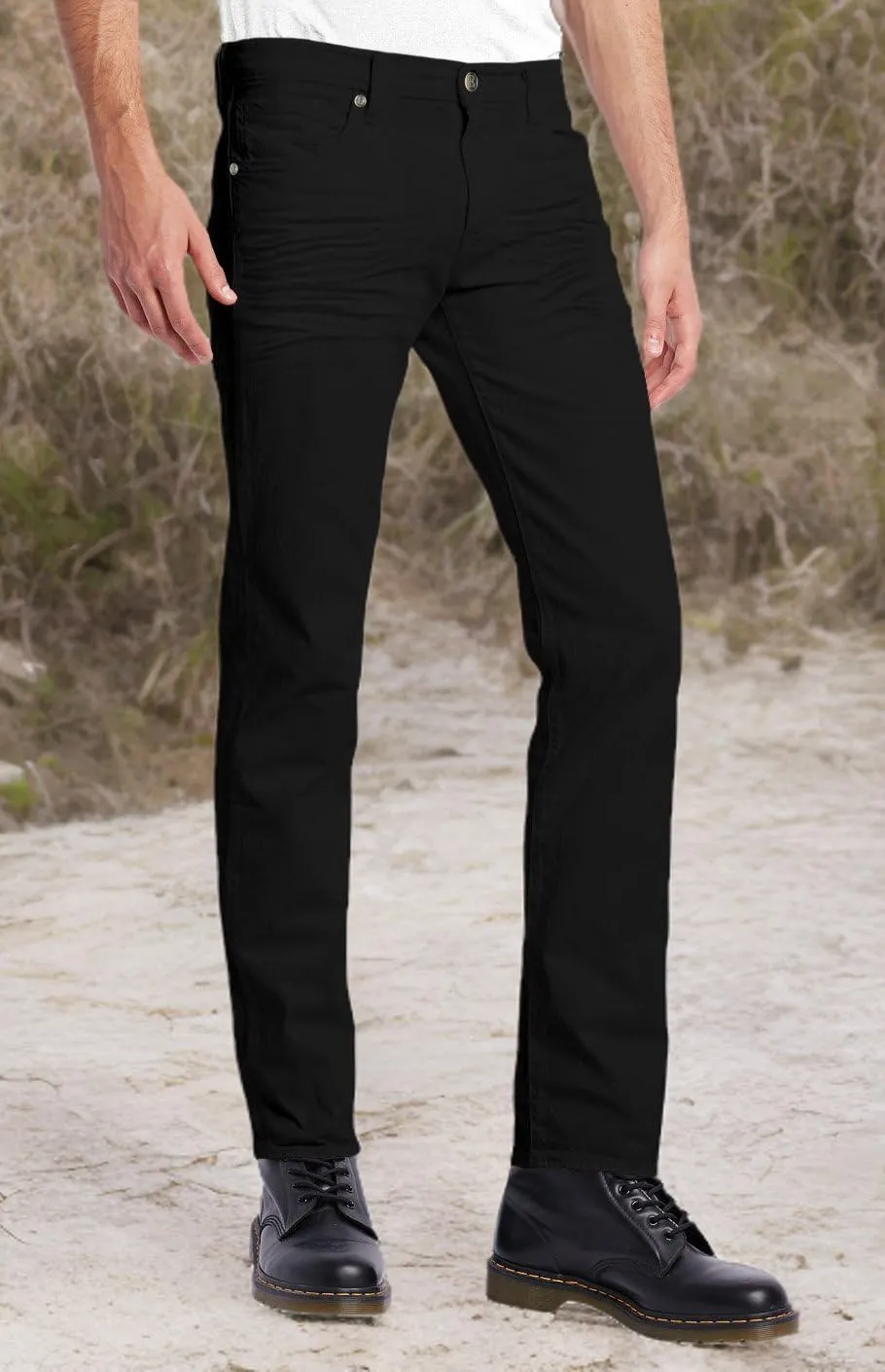 ETHANOL Mens Comfy Stretch Slim Fit Straight Casual Pants with 5 Pockets Design Pants