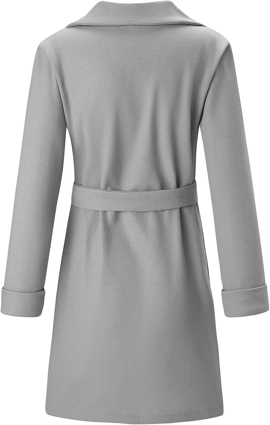 fartey Womens Wool Blend Trench Coat Elegant Lapel Collar Belted Pea Coats Mid Long Length Office Overcoat With Pockets