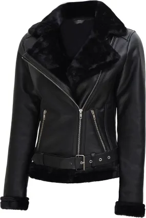 fjackets Leather Sherpa Jacket Womens - Real Lambskin Shearling Jackets For Women