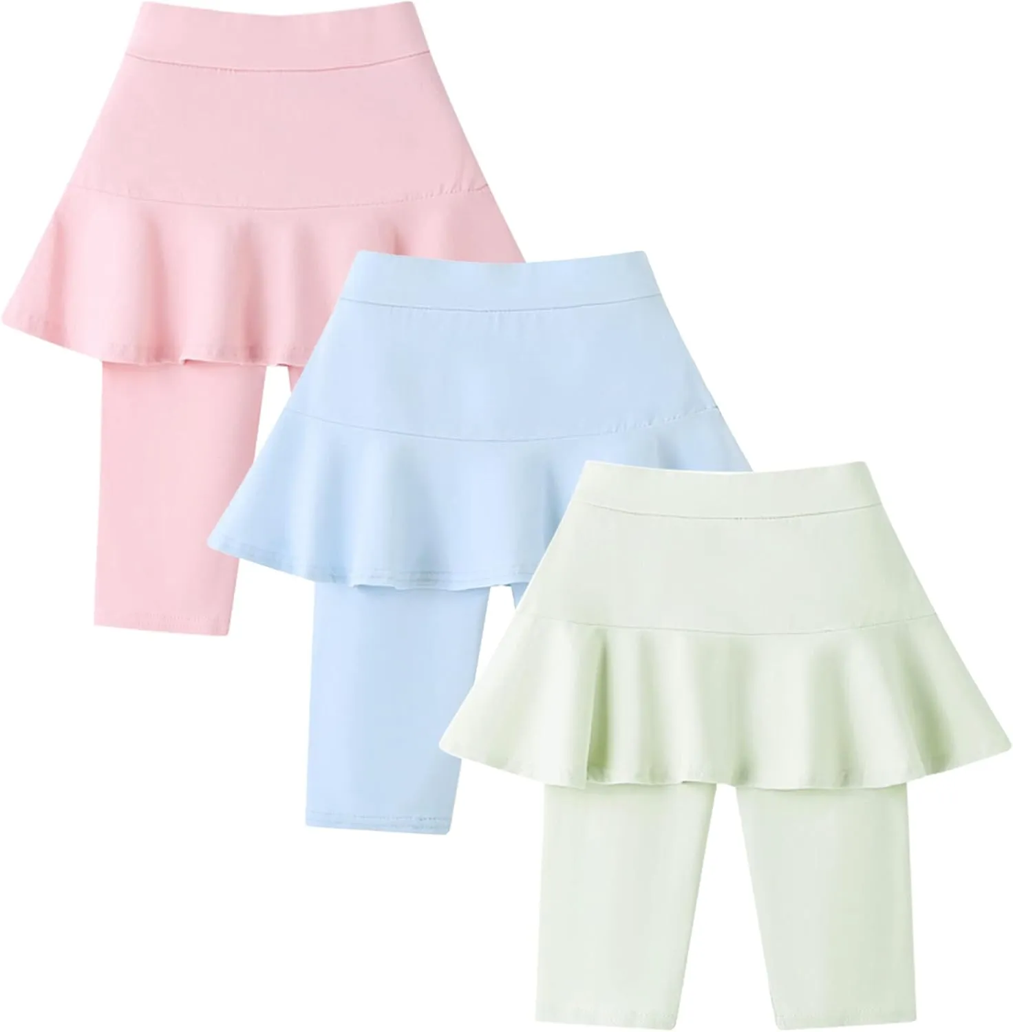 Happy Cherry Toddler Girl Skirt Shorts with Capri Leggings Knee Length Biker Shorts with Ruffle Skirt 1/2/3 Packs
