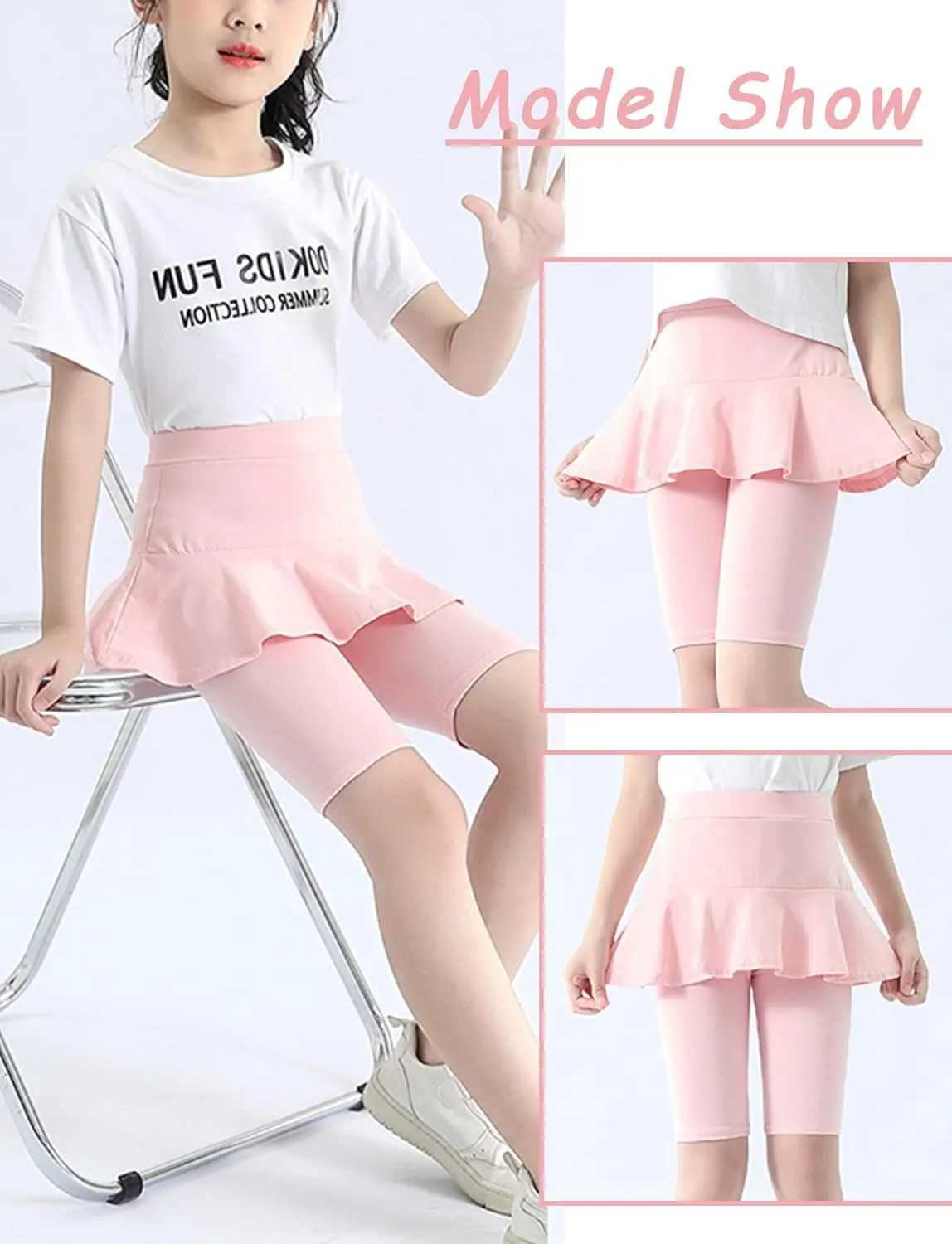 Happy Cherry Toddler Girl Skirt Shorts with Capri Leggings Knee Length Biker Shorts with Ruffle Skirt 1/2/3 Packs