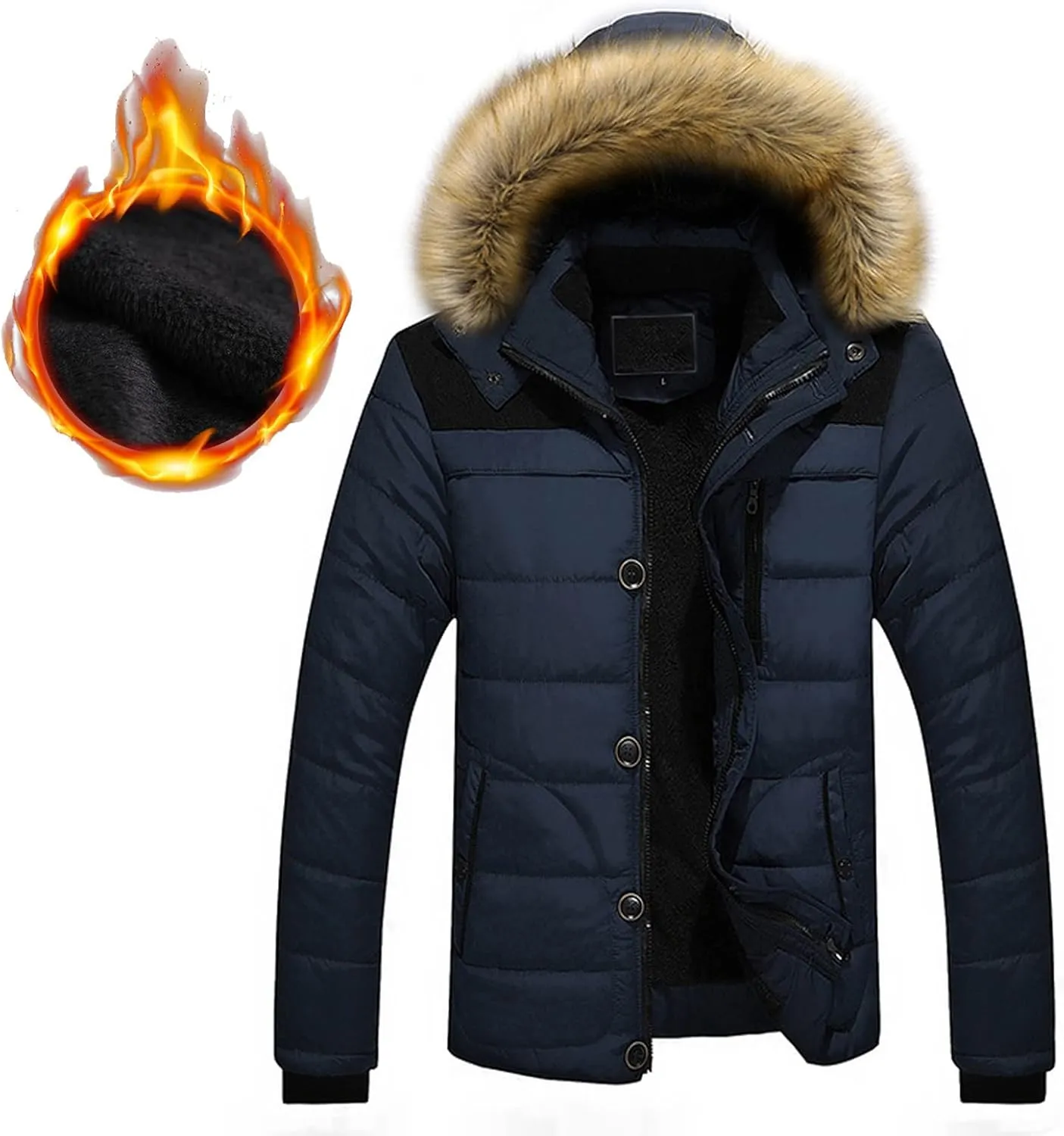 HXHYQKP Jacket for Man Waterproof Men's Winter Puffer Jacket Thicken Winter Coat Warm Padded Jacket with Faux Fur Hood