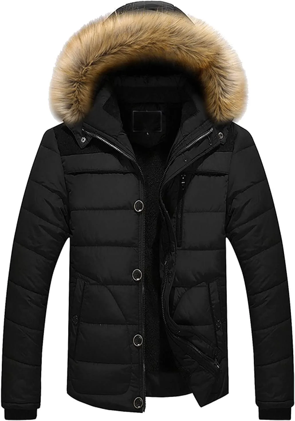 HXHYQKP Jacket for Man Waterproof Men's Winter Puffer Jacket Thicken Winter Coat Warm Padded Jacket with Faux Fur Hood