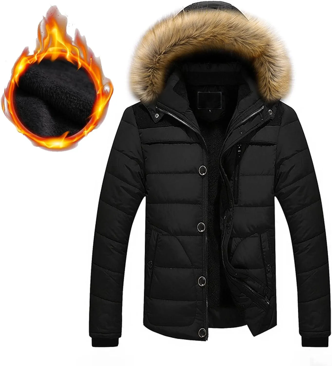 HXHYQKP Jacket for Man Waterproof Men's Winter Puffer Jacket Thicken Winter Coat Warm Padded Jacket with Faux Fur Hood