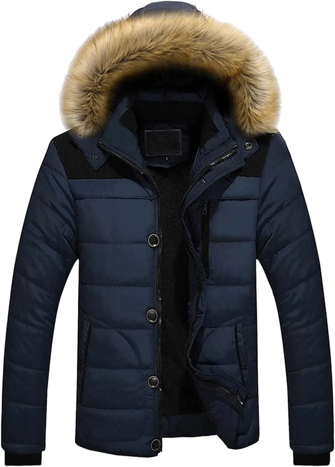 HXHYQKP Jacket for Man Waterproof Men's Winter Puffer Jacket Thicken Winter Coat Warm Padded Jacket with Faux Fur Hood