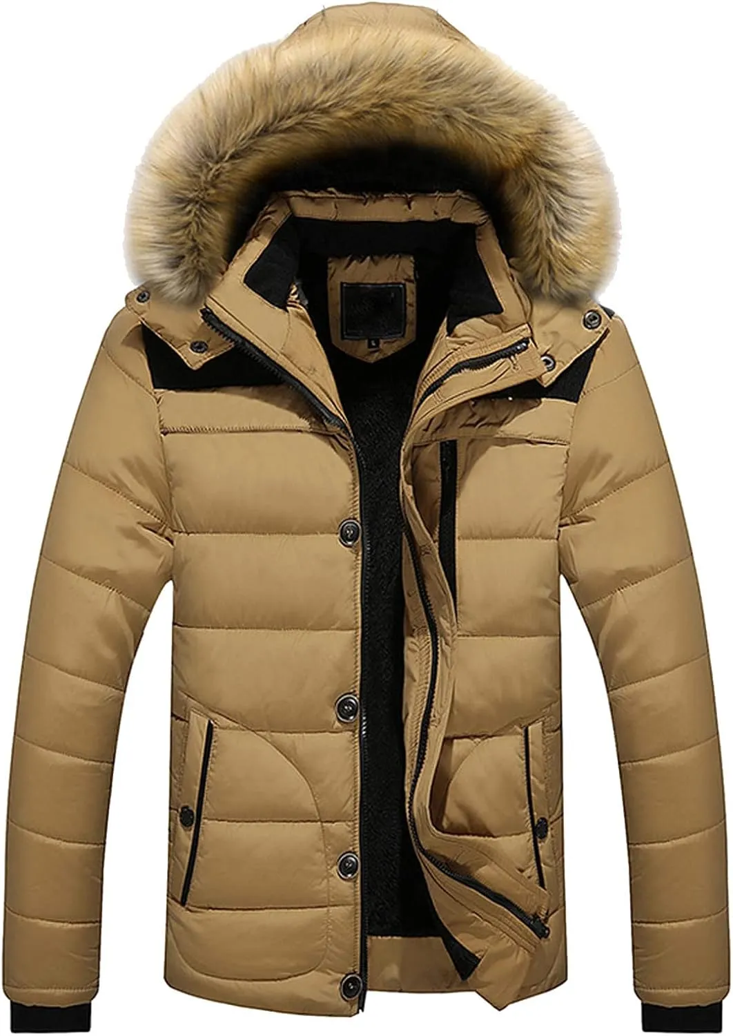 HXHYQKP Jacket for Man Waterproof Men's Winter Puffer Jacket Thicken Winter Coat Warm Padded Jacket with Faux Fur Hood