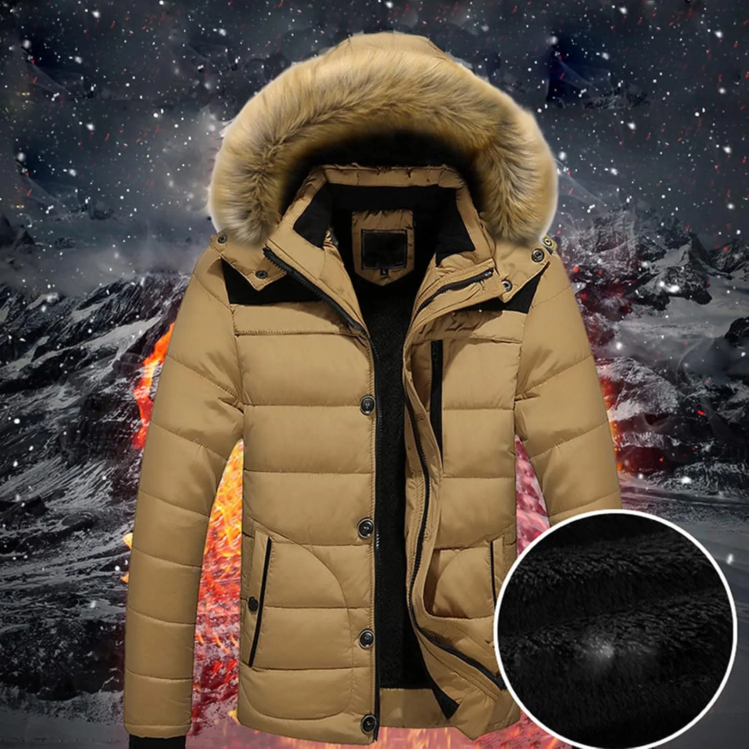 HXHYQKP Jacket for Man Waterproof Men's Winter Puffer Jacket Thicken Winter Coat Warm Padded Jacket with Faux Fur Hood