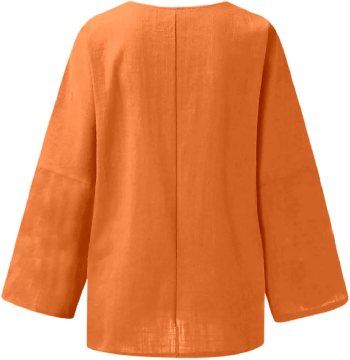 Linen Tops for Women Summer 3/4 Long Sleeve Shirts Plus Size Round Neck Solid Color Loose Fit Casual Tees Fashion