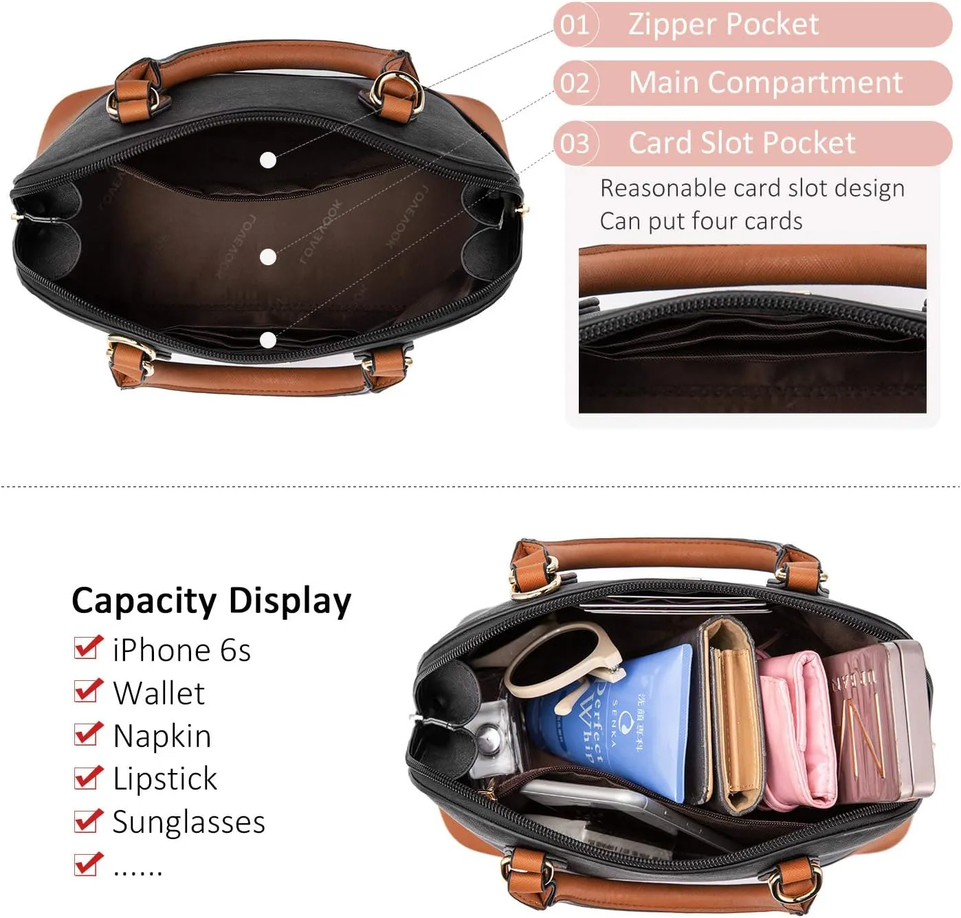 LOVEVOOK Purse for Women Small Crossbody Bags Classic Double Zip Top Handle Dome Satchel Bag