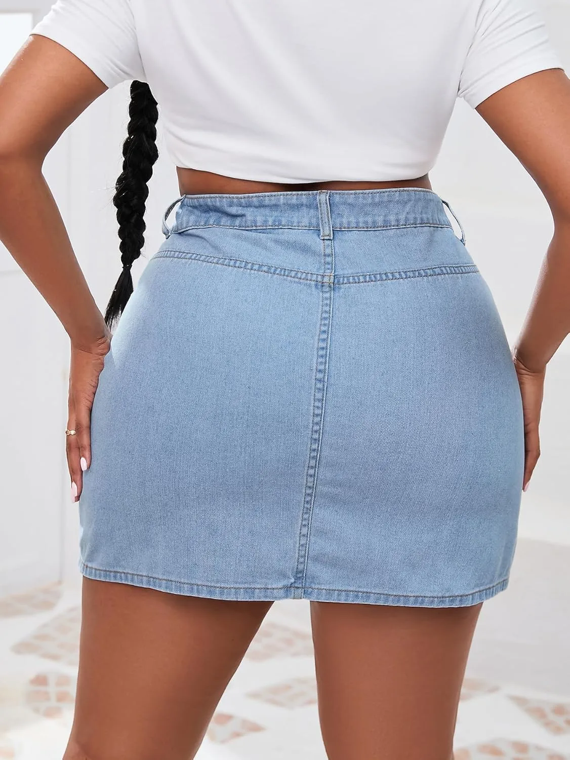 MakeMeChic Women's Plus Size Denim Skirt High Waist Y2K Summer Mini Cargo Jean Skirts