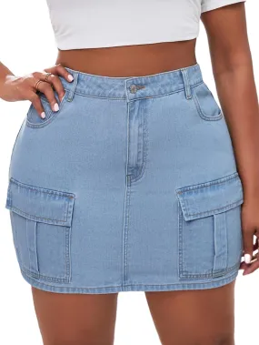 MakeMeChic Women's Plus Size Denim Skirt High Waist Y2K Summer Mini Cargo Jean Skirts