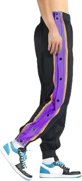 Mens Jogger Pants Tear-Away Athletic Pants Side High Split Snap Button Striped Sweatpants Casual Workout Trousers
