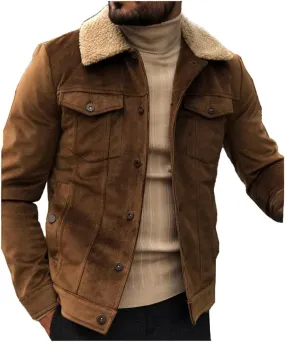Men’s Premium Corduroy Jacket Stylish Faux Fur Collar Casual Slim Fit Button Down Jackets