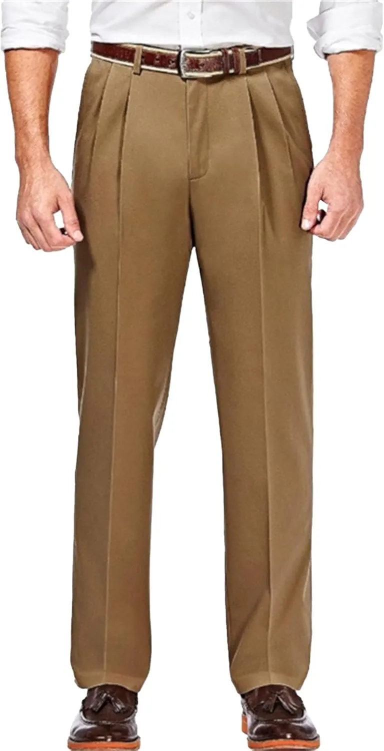 Men's Relaxed Fit Comfort Pants Fashion Business Pleated Suit Pant Casual Simple Straight Leg Trousers