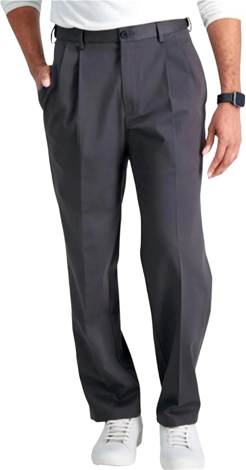 Men's Relaxed Fit Comfort Pants Fashion Business Pleated Suit Pant Casual Simple Straight Leg Trousers