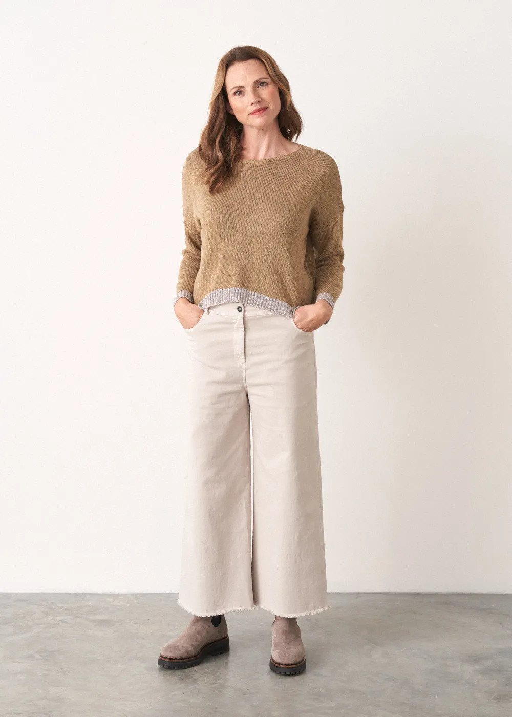 ROWAN METALLIC TRIM SWEATER - CAMEL
